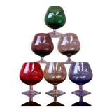 6 vintage coloured cognac glasses