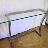 Console in brushed metal and 70s glass