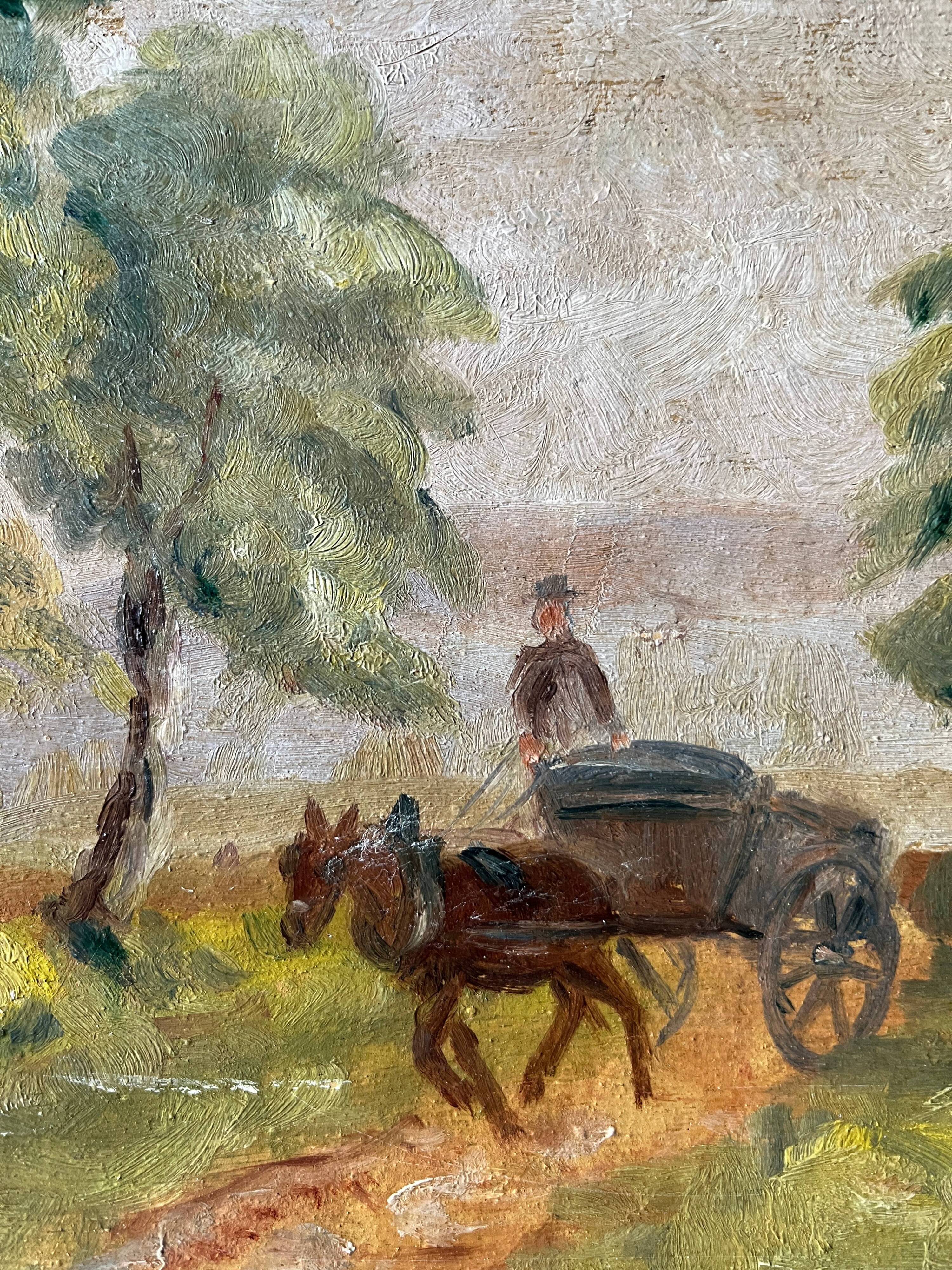 Post-impressionist “Chemin de Merolle” painting by Roger Aubrun 1947 + frame