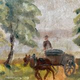 Post-impressionist “Chemin de Merolle” painting by Roger Aubrun 1947 + frame