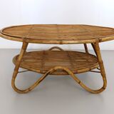 Oval Wicker Coffee Table with Lower Shelf