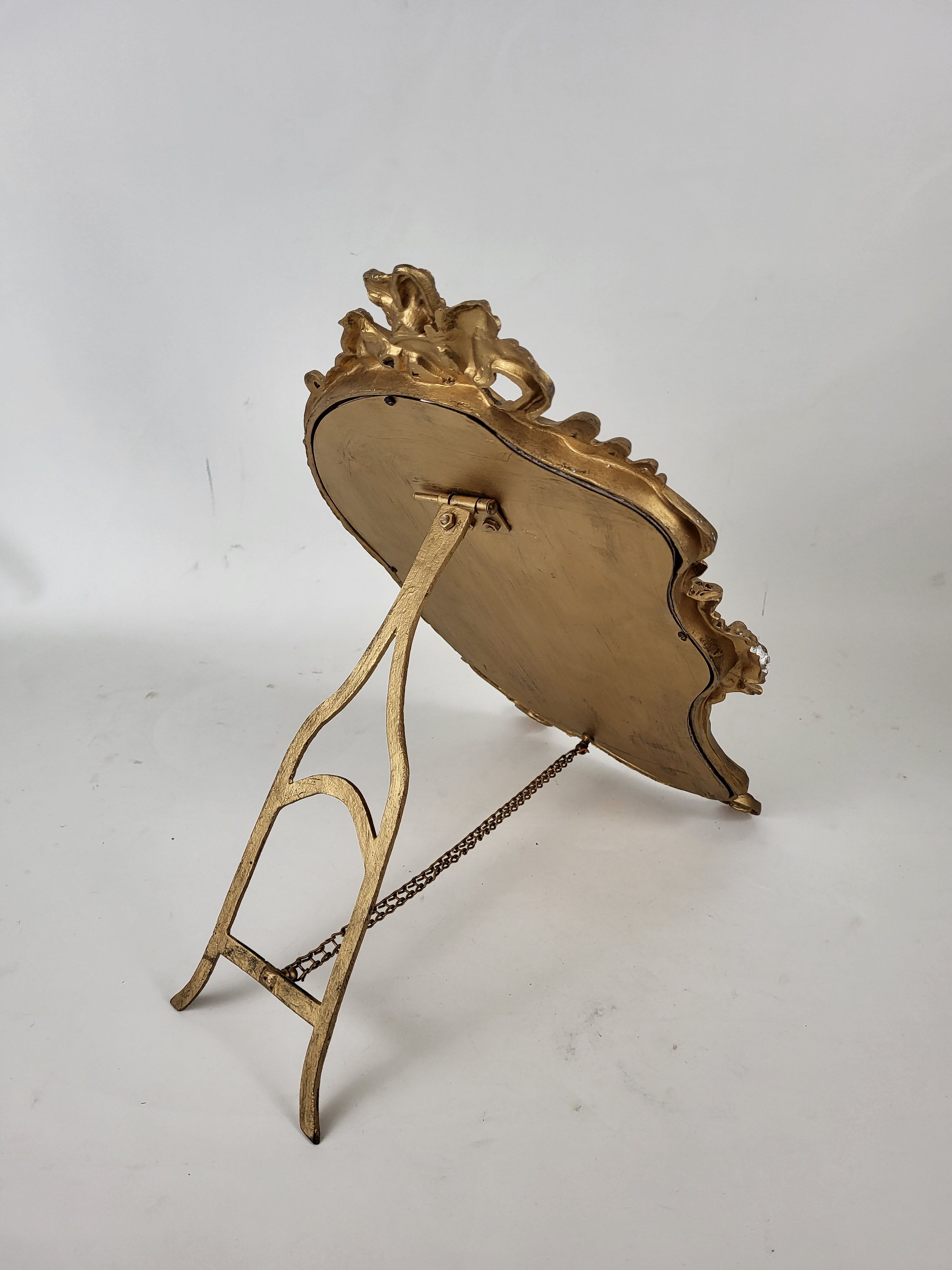 Golden brass table psyche mirror, art nouveau