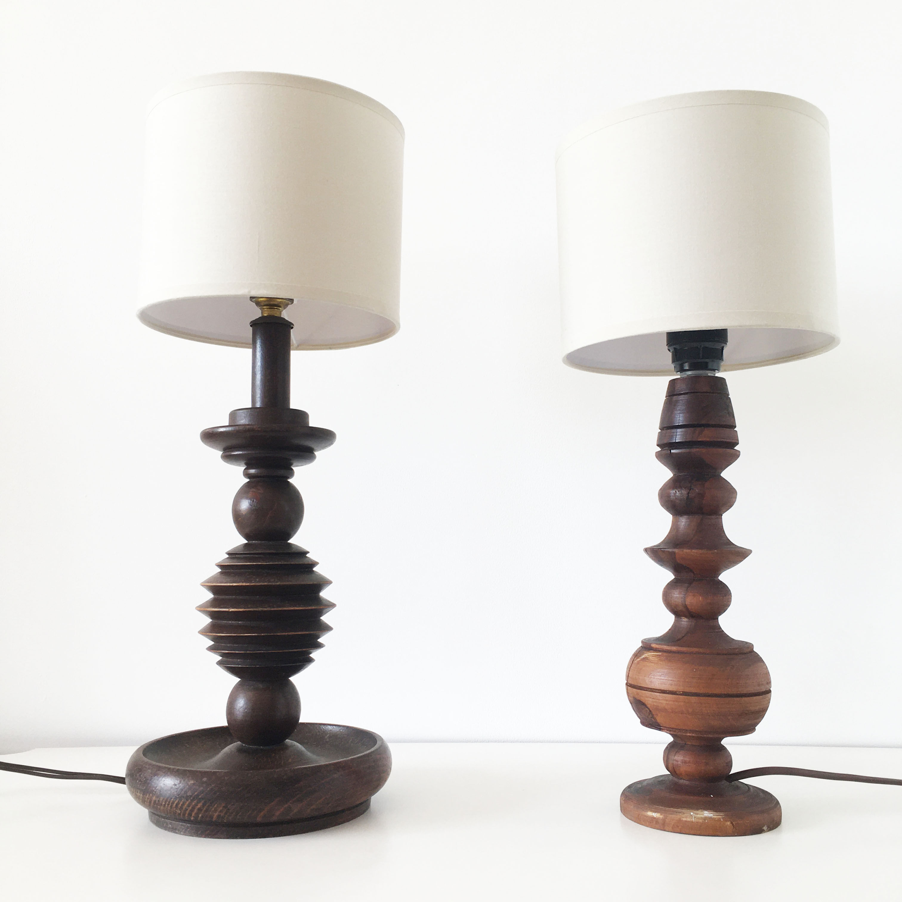Turned wooden vintage lamp