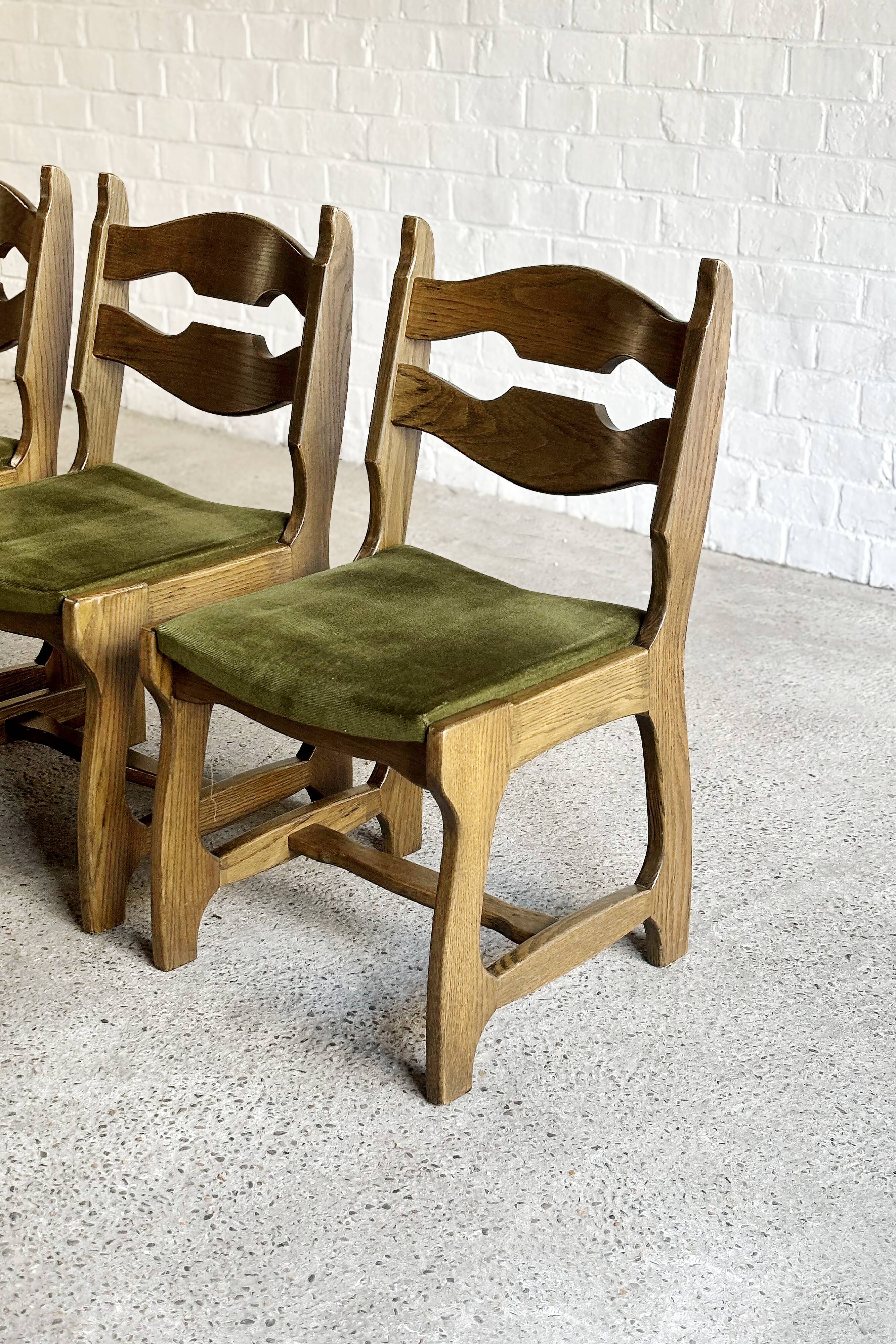 Dining Chairs in Wood and Fabric attributed to Guillerme Et Chambron, 1950s, Set of 6