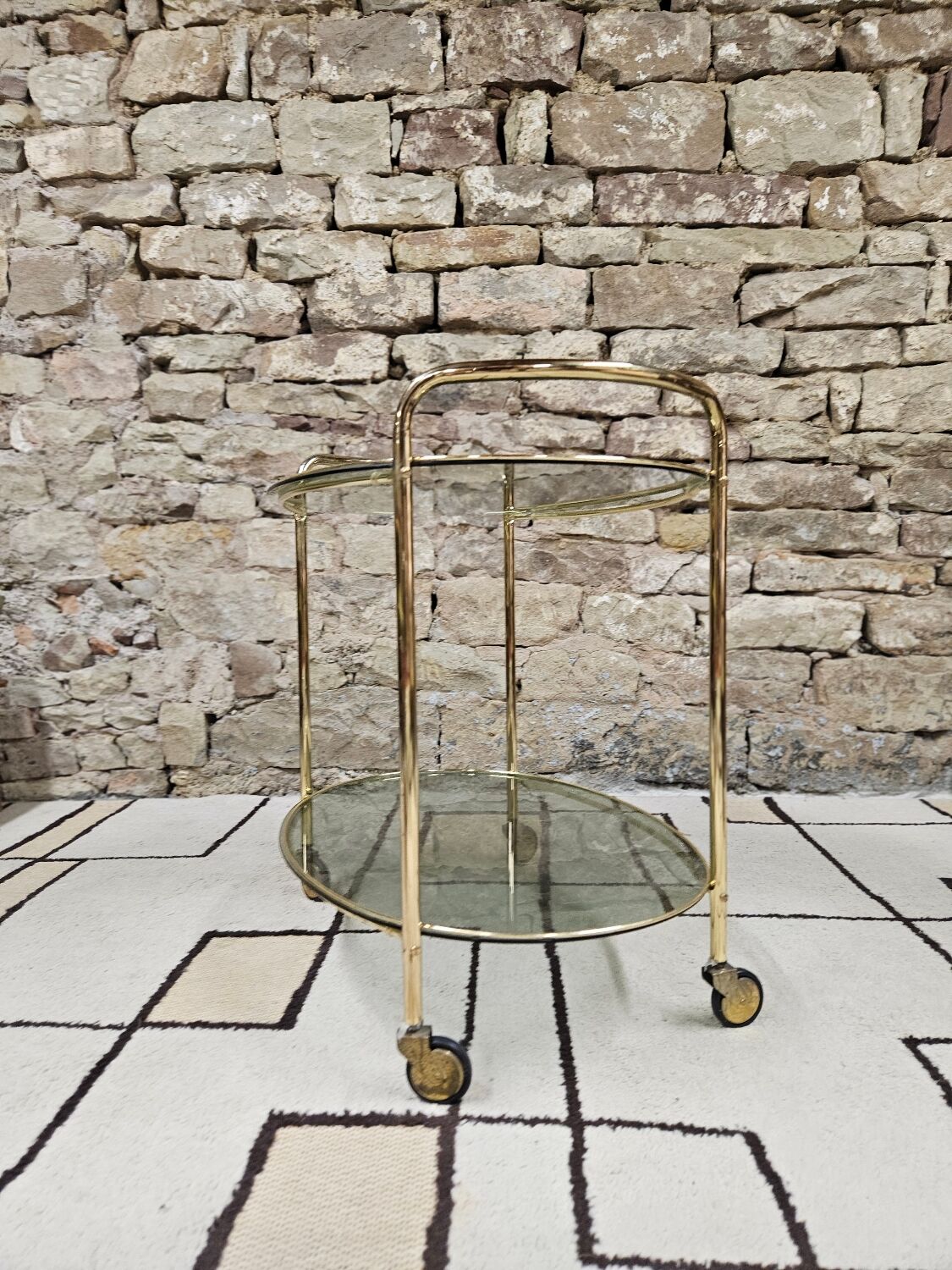 Golden dessert table and smoked glass 1970 vintage