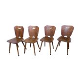 Série de 4 chaises bistrot rustiques vintage en bois thermoformé