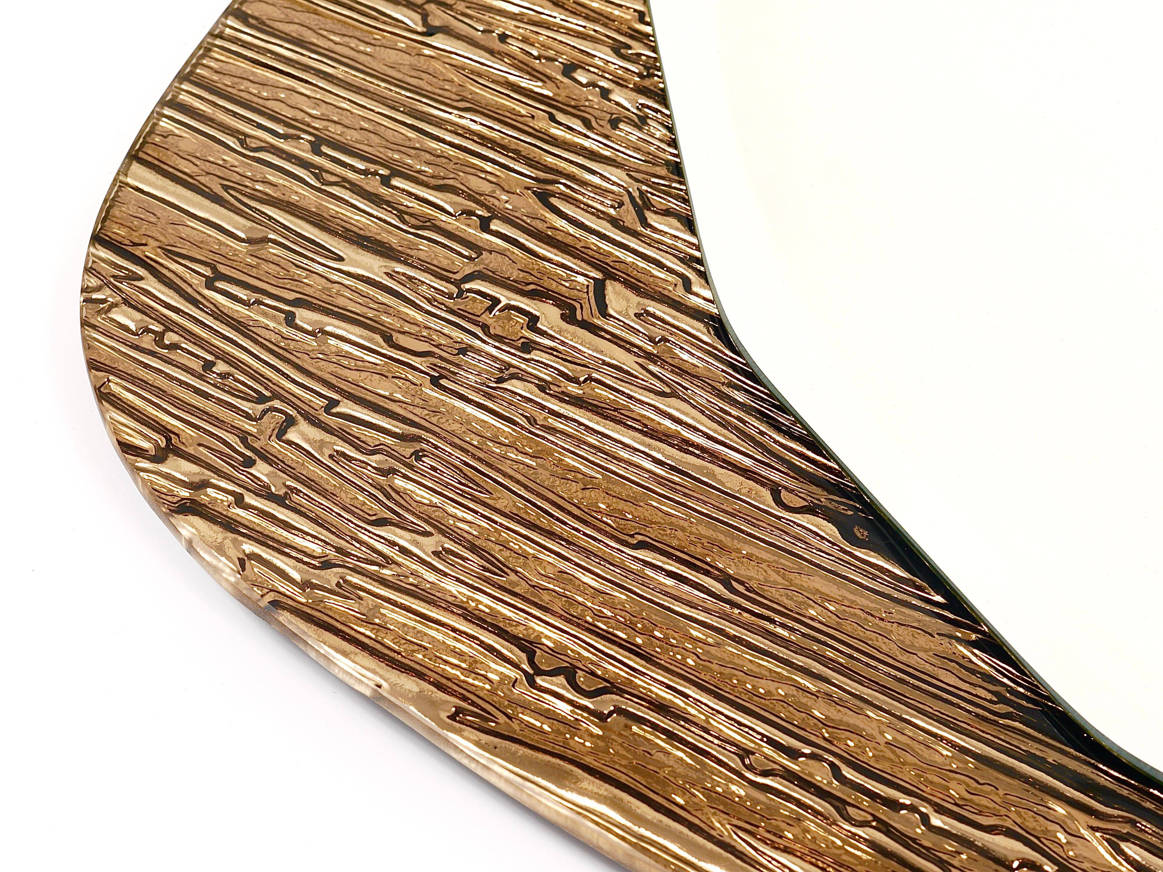 Crystal Art Sculpted Textured Wall Mirror Gold Bronze Mid-Century, Italy, 1960s