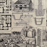 Lithograph engraving on the construction of the house of 1922