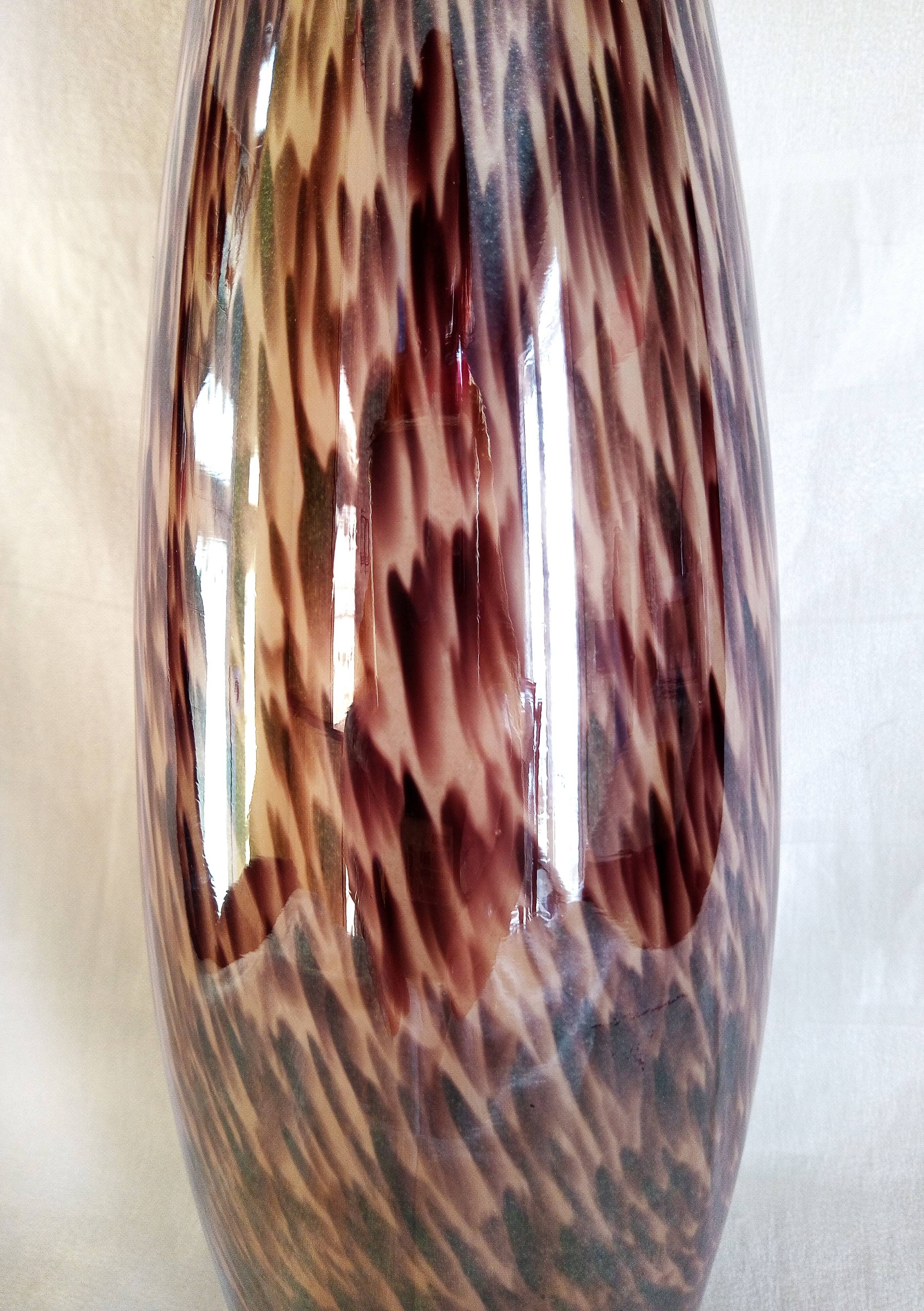 Murano glass bottle vase, brown and beige rain patterns, h - 41 cm.