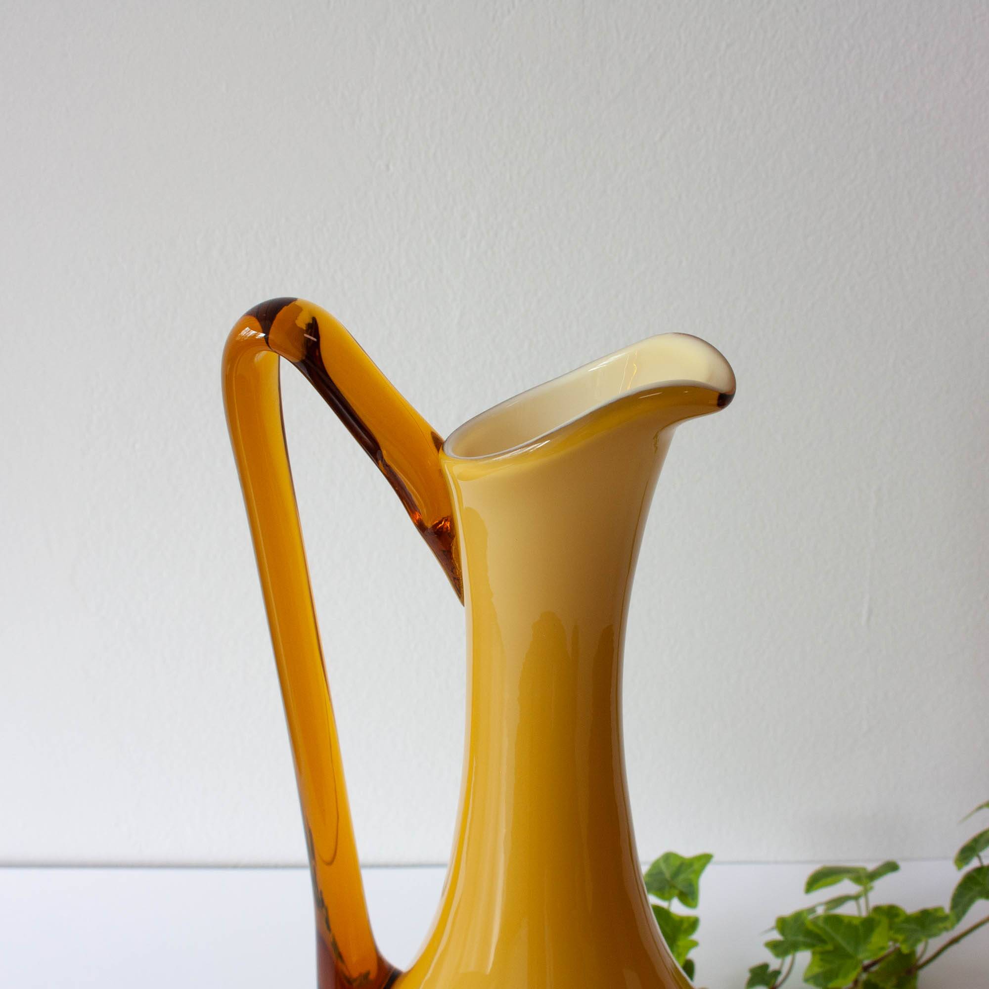 Vintage 1960s Portuguese Opaline Mustard Glass Jug