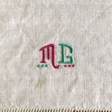 Hand-embroidered napkins, mono MG, Venice days - 57x54 cm - linen