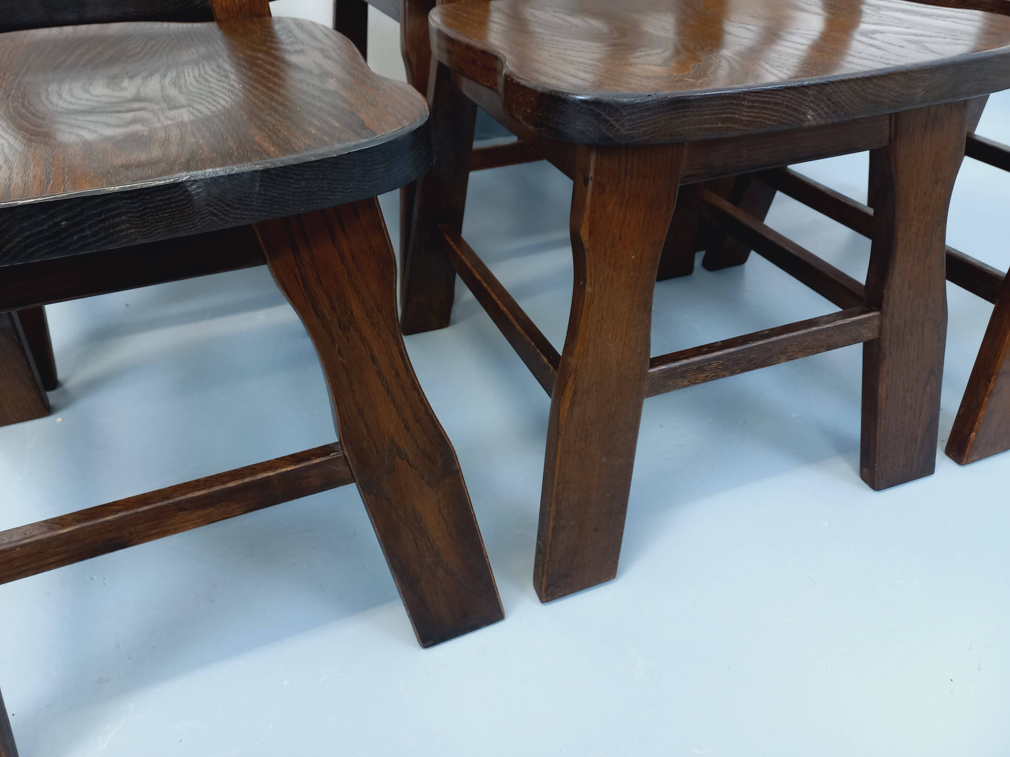 Set of 6 vintage brutalist oak chairs from the 1950s.