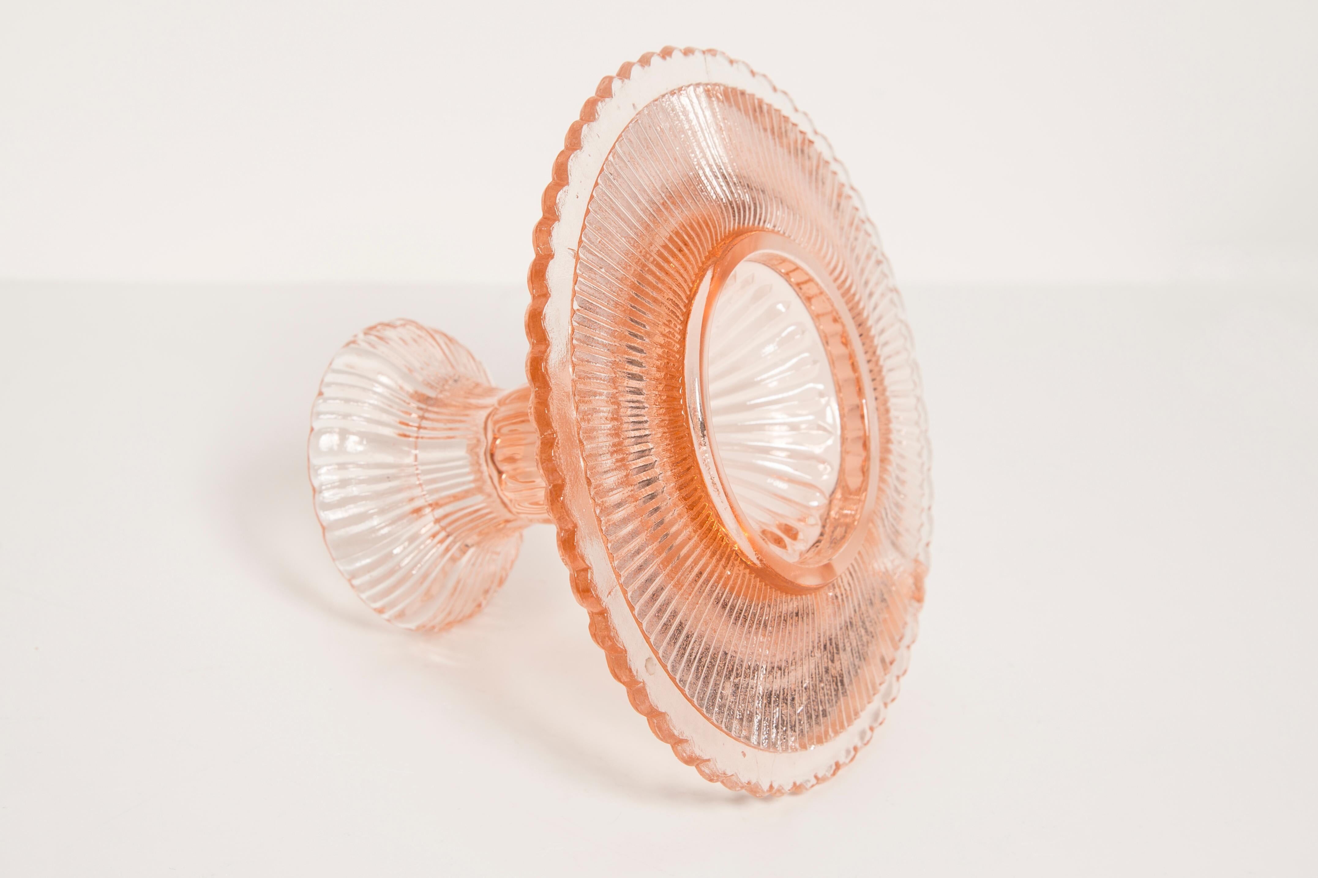 Pale pink glass candlestick mid-century, Europe, 1960s
