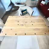 Solid oak dining table and cast iron.