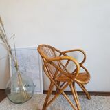 Rattan armchair and vintage Wicker-compass feet