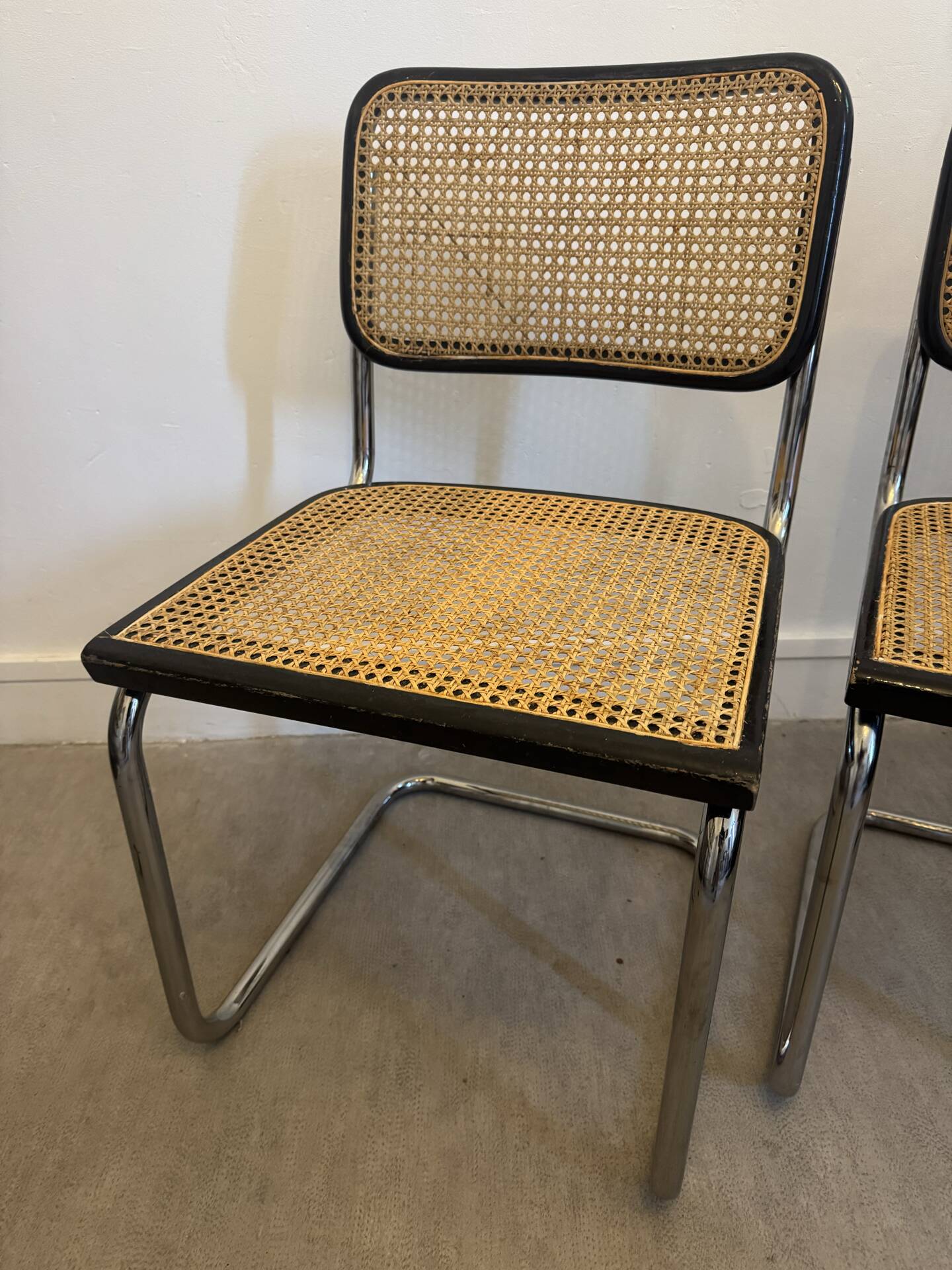 Pair of Marcel Breuer B32 Cesca chairs made in Italy.