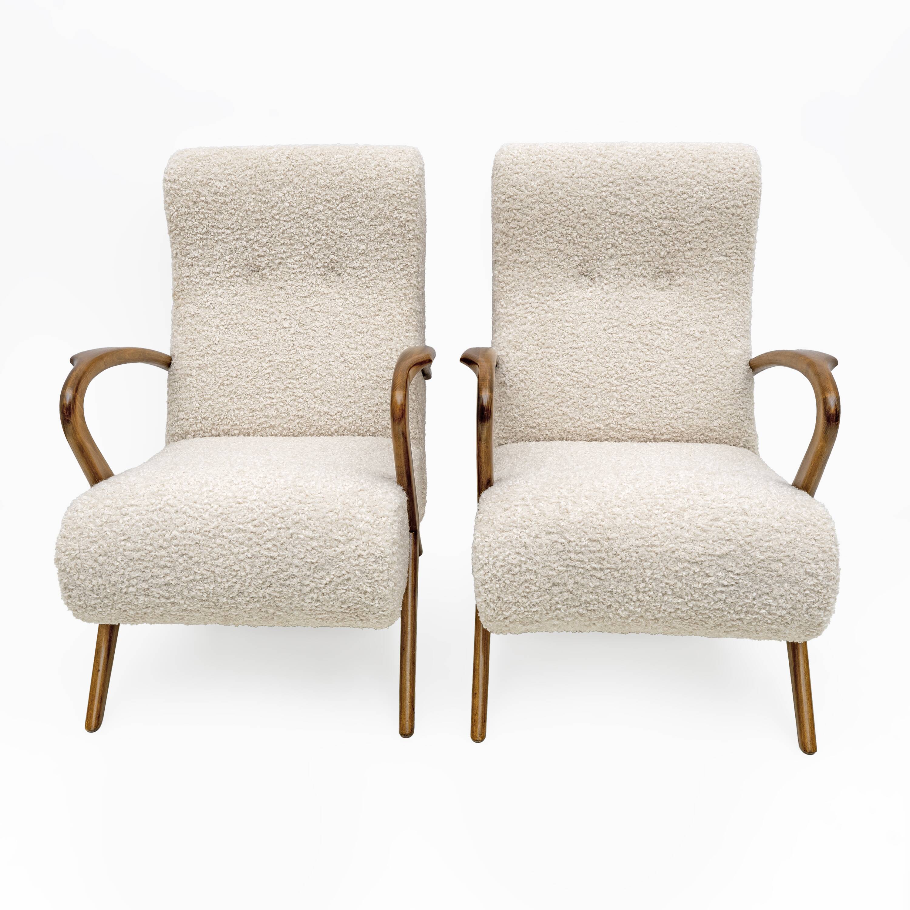 Attribute to Paolo Buffa Mid-century Modern Italian Bouclè Armchairs, Pair