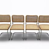 4 Cesca-style metal, wood and cane chairs