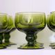 Set of 12 olive green wine glasses, mouth soufflé from the 50s