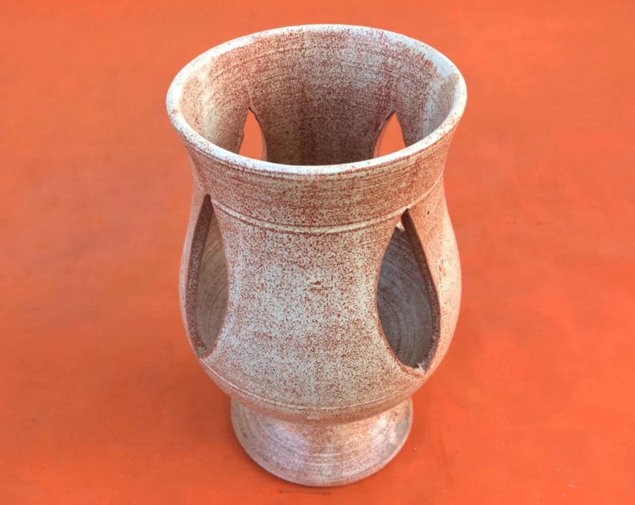 1970s Candle holder / Lantern on a ceramic pedestal with thistle decoration