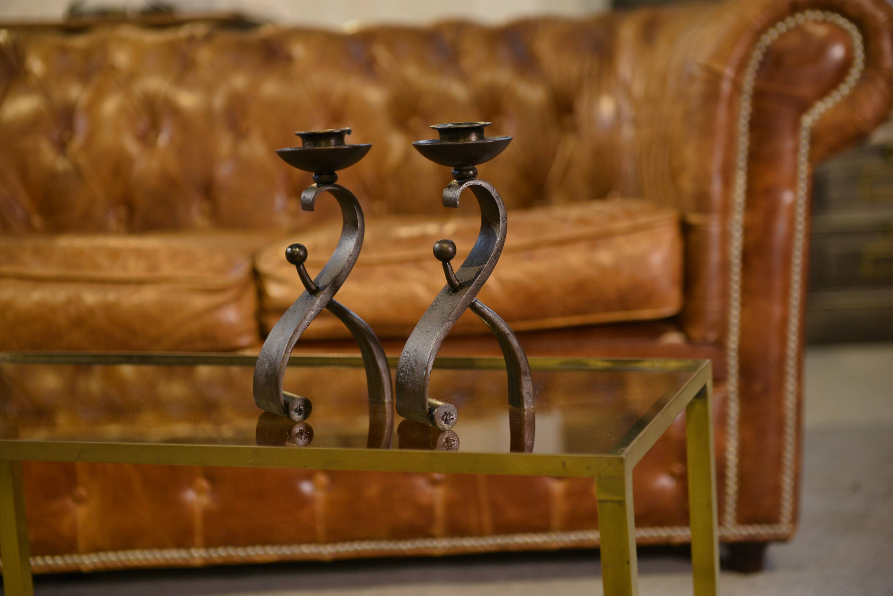 Pair of wrought iron candlesticks by Charles Piguet 1940s