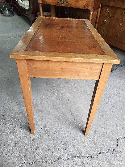 Bureau plateau cuir avec 2 tiroirs en merisier