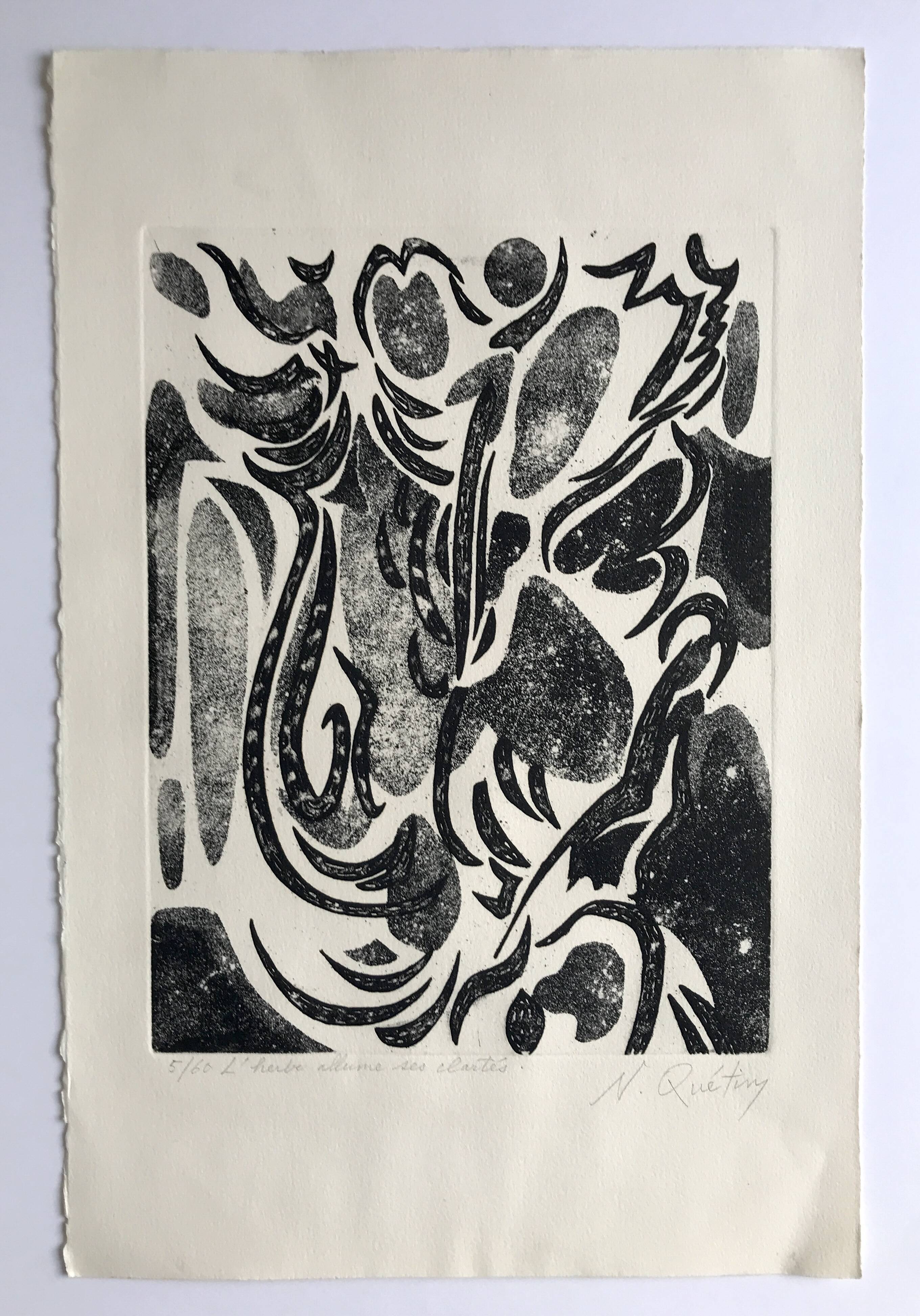 Nicole quétin, the grass lights up its lights, c. 1990. etching signed in pencil