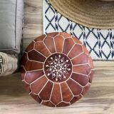 Moroccan leather pouf, Moroccan ottoman pouf, BROWN Moroccan pouf, Moroccan vintage, leather pouf