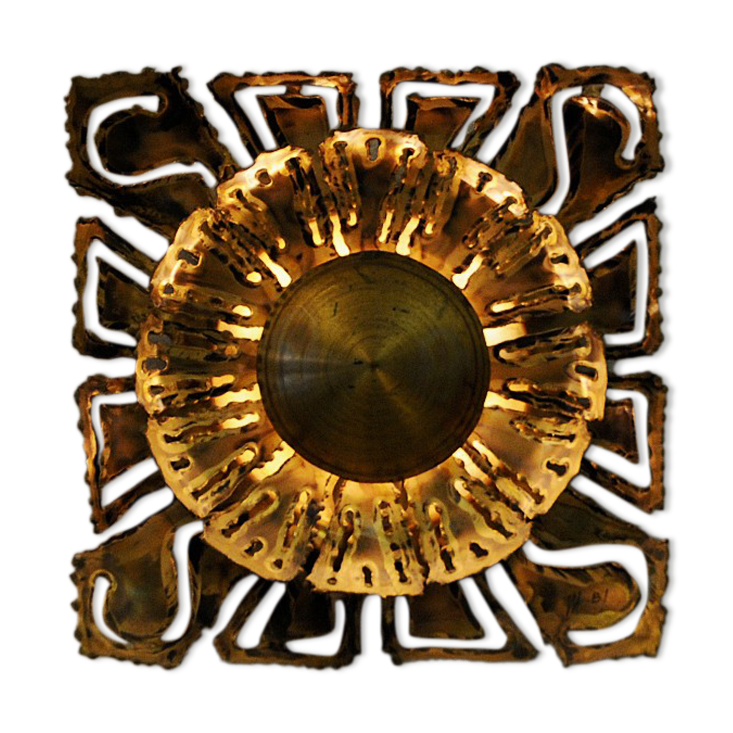 Swedish Brutalist Brass Flower wall lamp by Ingemar Alinder, Lerum 1980s