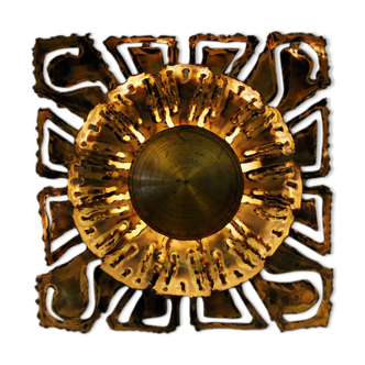 Lampe murale Swedish Brutalist Brass Flower par Ingemar Alinder, Lerum des années 1980