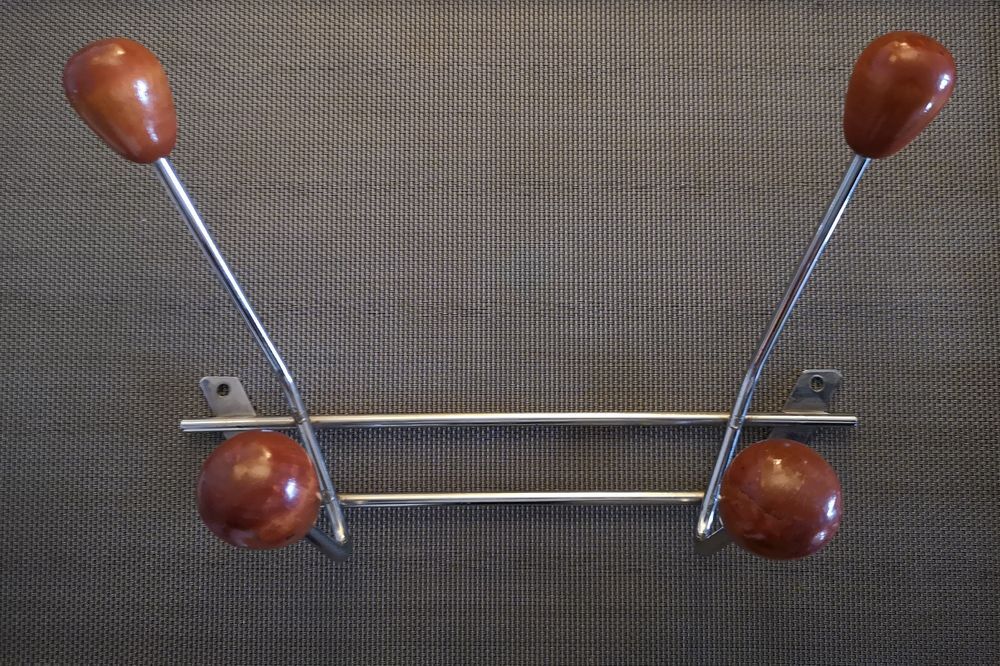Coat rack/wall hook chrome and wood - 1960s/1970s