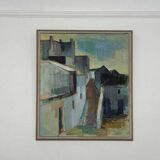 Original Swedish mid-century oil on canvas – “City” by Gustaf Höglund – vintage & framed – 80 × 70 cm