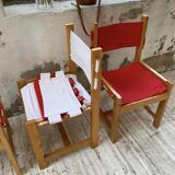 Set of 4 80s colored pine chairs