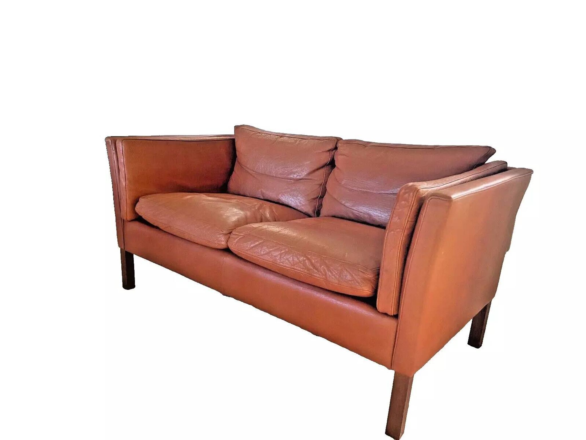 Vintage danish mid century  cognac leather 2 seater stouby sofa