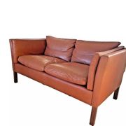 Vintage danish mid century  cognac leather 2 seater stouby sofa