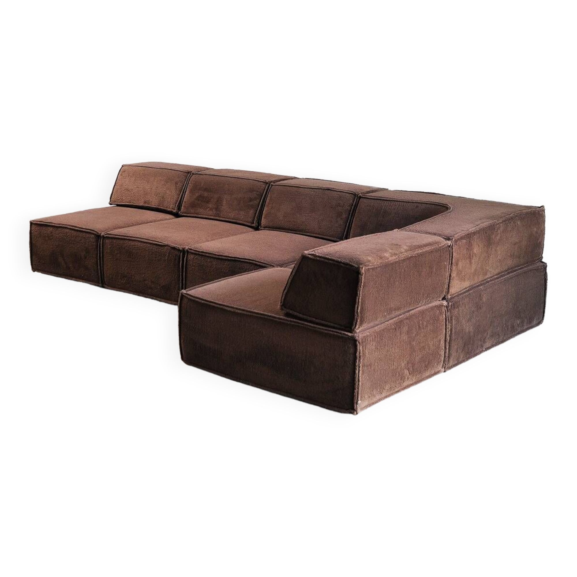 Vintage Modular Trio Sofa in Brown Teddy Upholstery from Cor, 1973, Set of 3