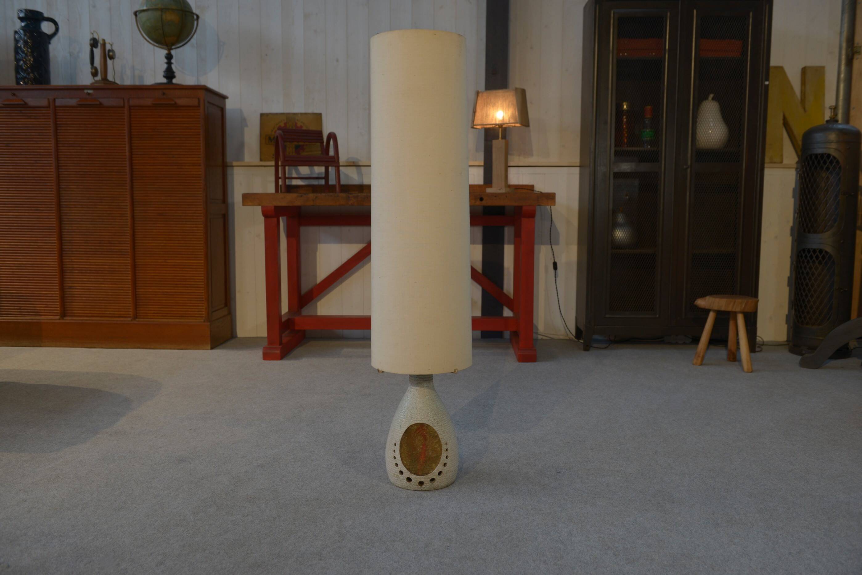 Accolay style lamp with tall beige shade, 1960s