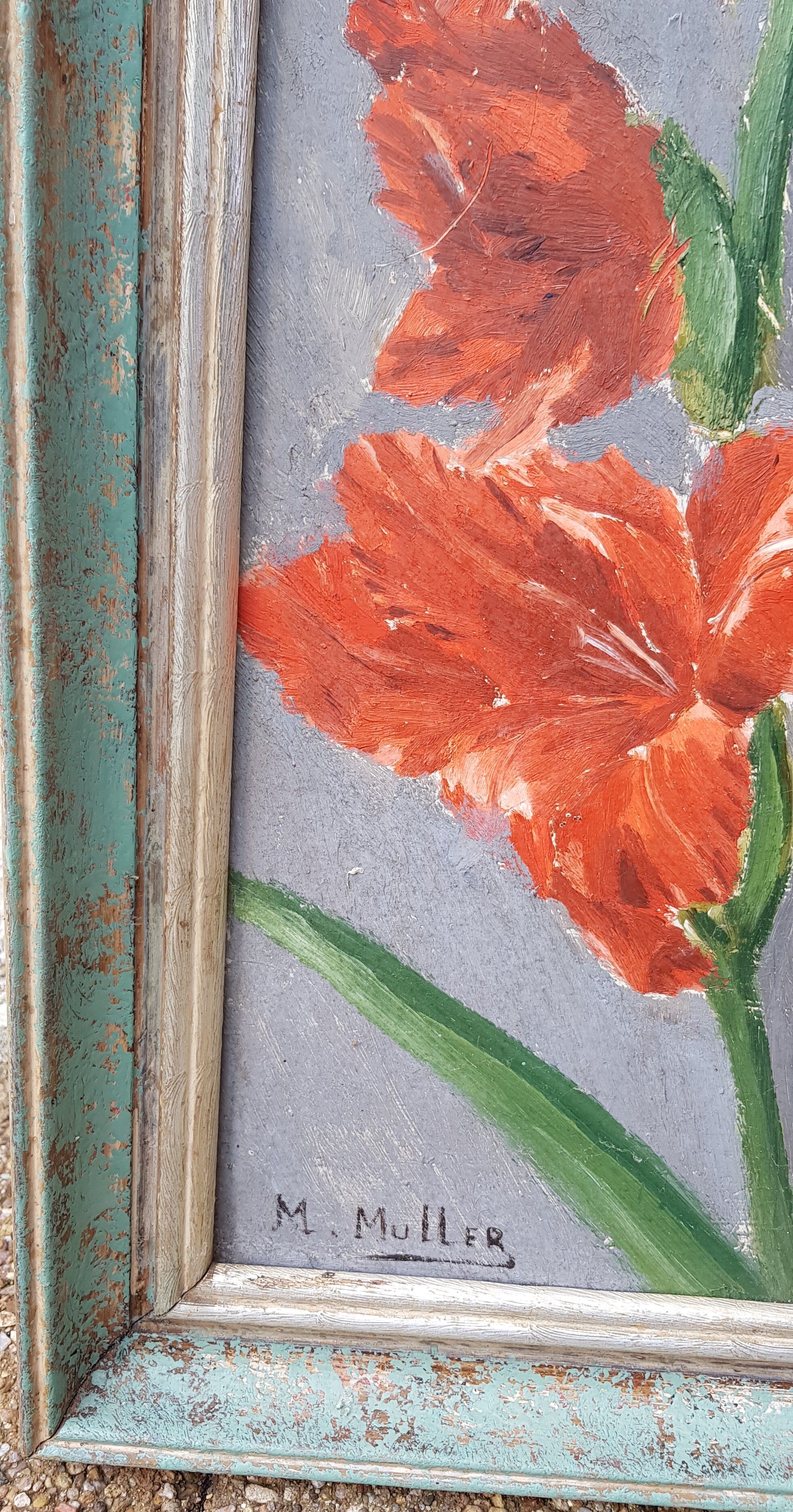 Painting on wood: gladiolus
