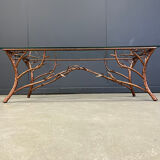 Vintage hand crafted wrought iron tree branches cocktail table, 1970s