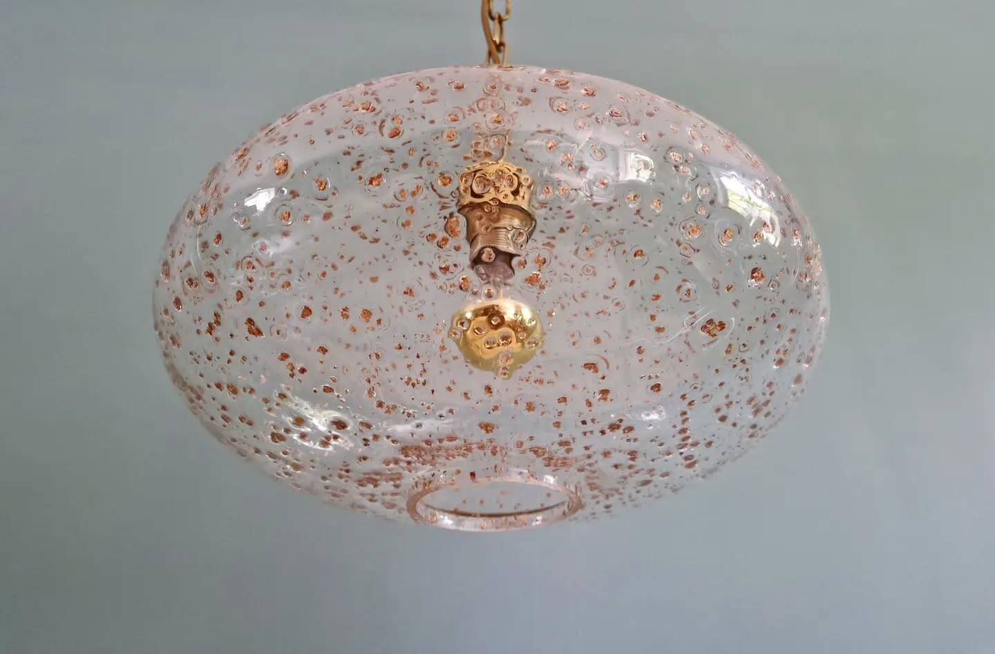 Large vintage glass pendant light, with gold inclusions, 1970.