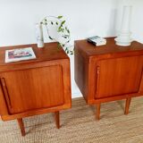 Pair of scandinavian bedsides in curtain teak