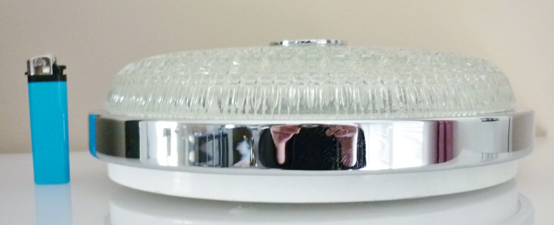Ceiling lamp, vintage wall lamp, thick glass and chrome, 60s/70s