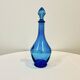 Vintage blue glass bottle Carafe with stopper Made in Belgium