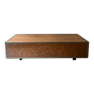 Table basse en loupe d'orme et chrome dans le gout de Willy Rizzo, 1970
