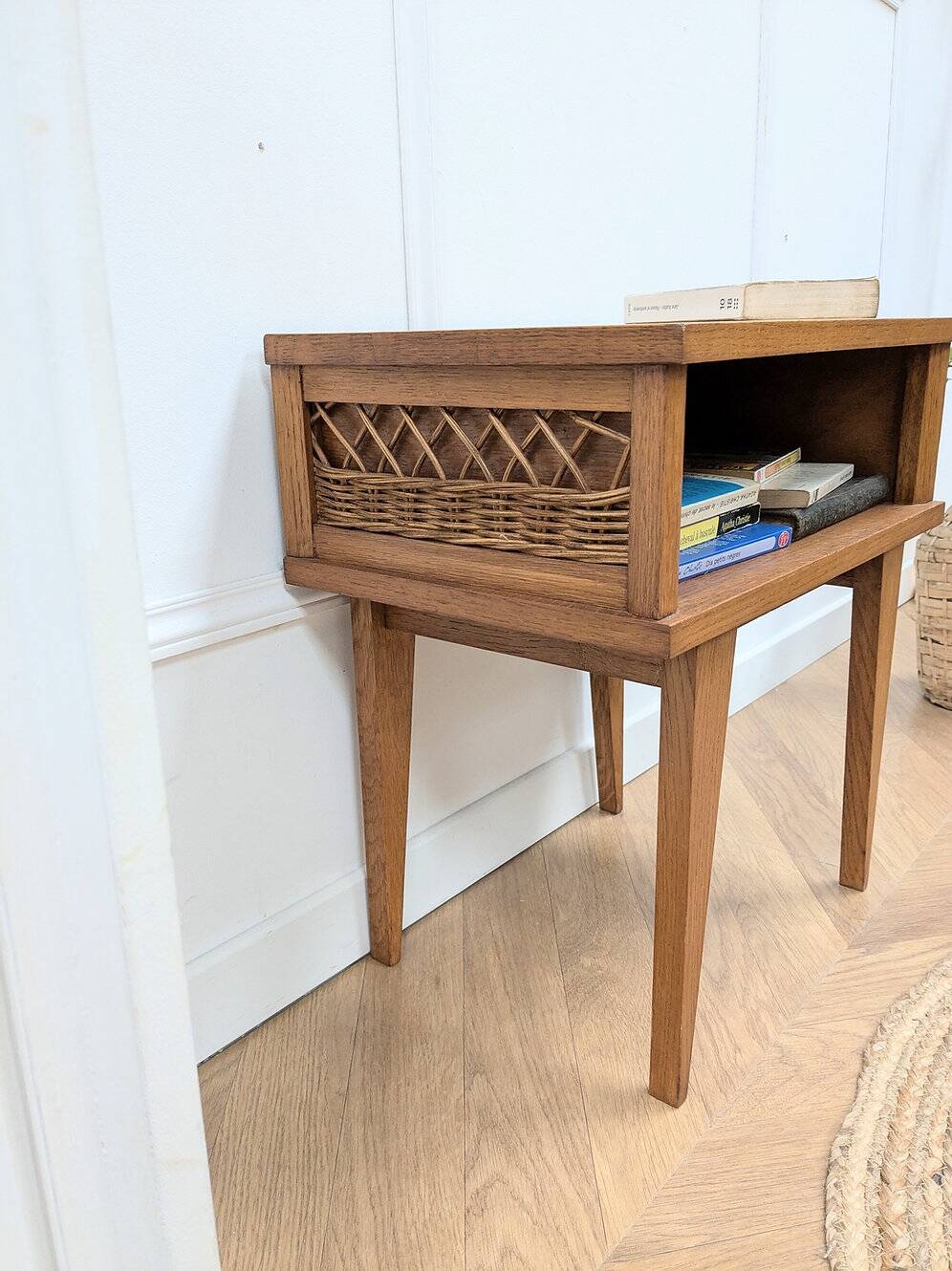 Vintage rattan bedside table