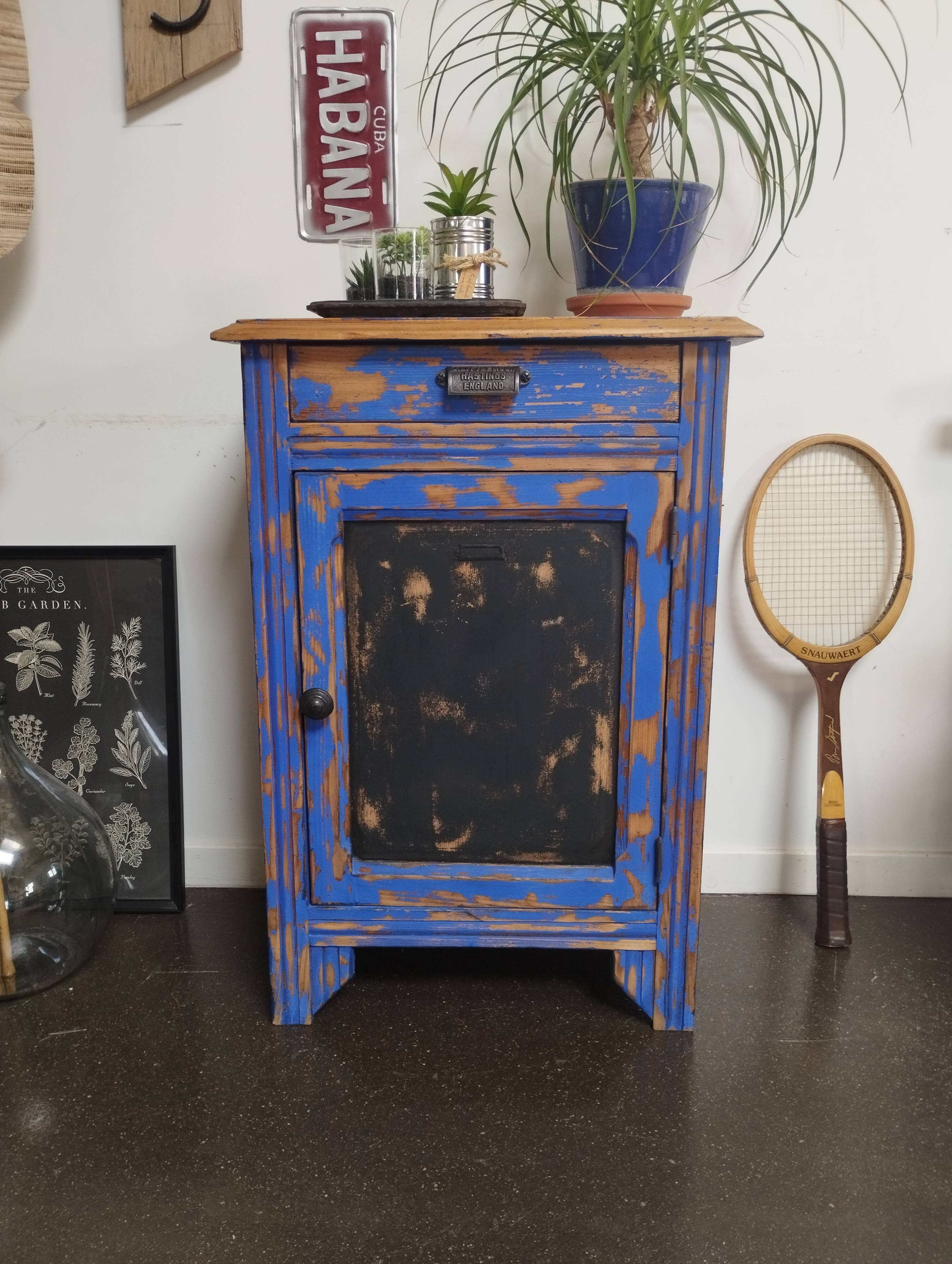 Vintage Jam Cupboard / Small Blue Workshop Cabinet