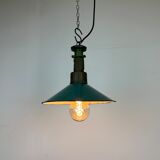 Industrial Green Enamel Factory Pendant Lamp with Cast Aluminium Top, 1960s