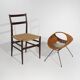 Rattan magazine rack with metal legs, 1950s