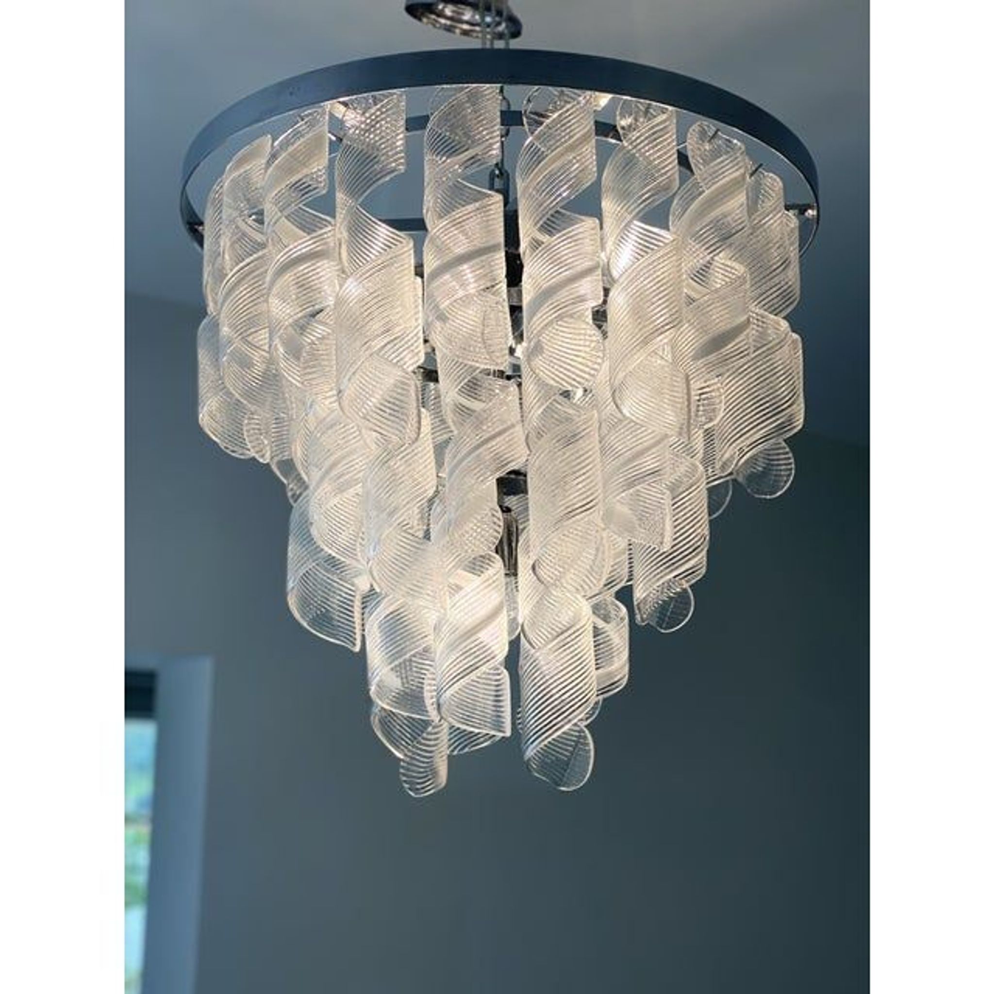 Lustre en verre de Murano transparent et blanc « Ricci »