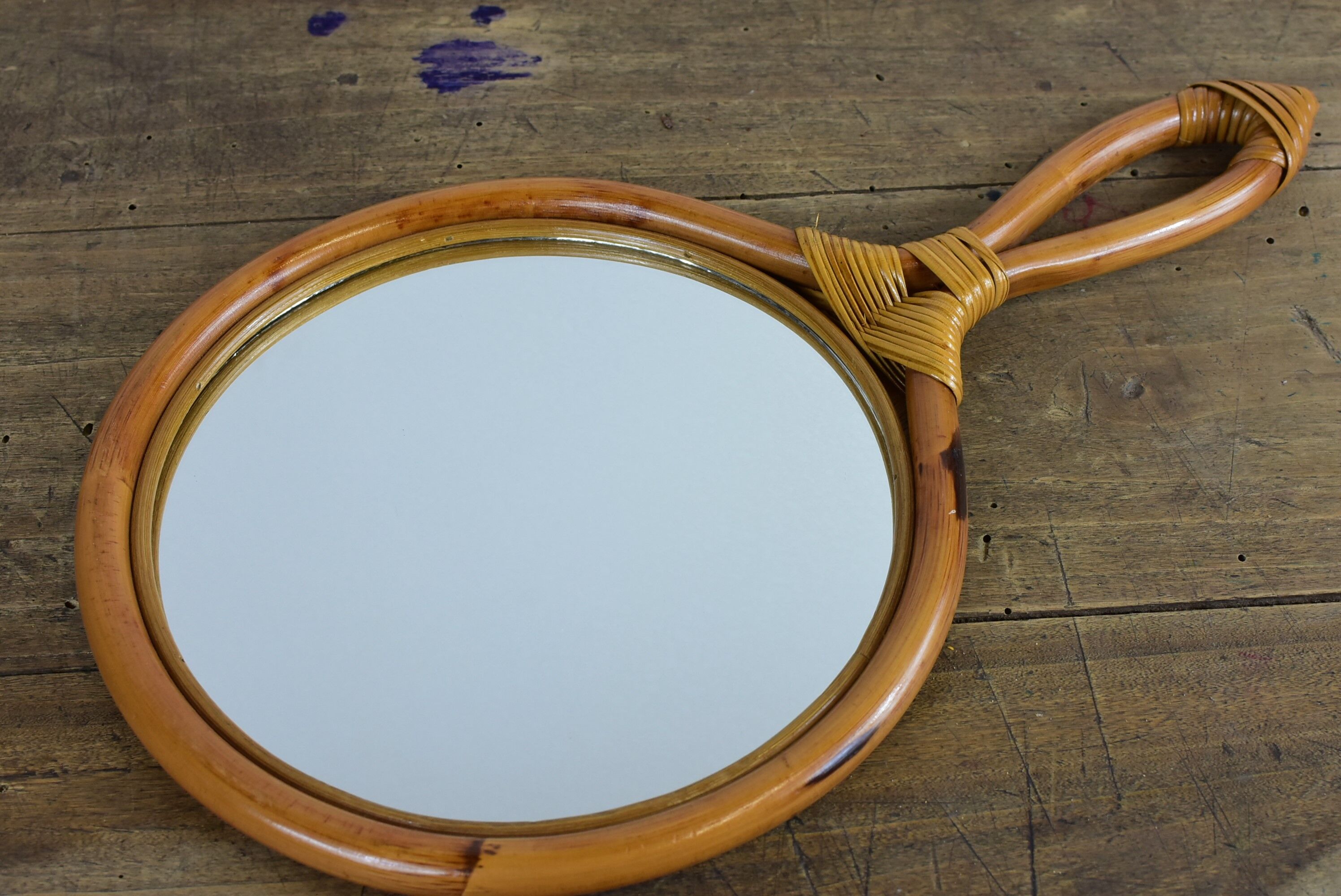 Rattan handle mirror